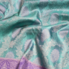 Turquoise Green Pure Silk Saree with Royal Purple Zari Border kanjivaram silk saree