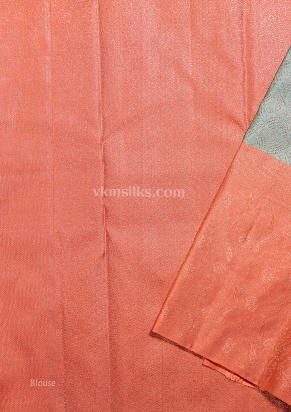 Teal Green & Peach Coral Pure Silk Saree – Elegant Traditional Wedding Wear kanjivaram silk saree.