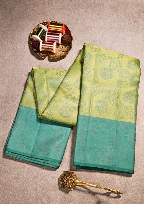 Parrot Green & Teal Green Pure Silk Saree – Elegant Traditional kanjivaram silk saree