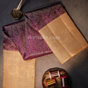 Premium Plum Purple Kanchipuram Silk Saree with Antique Gold Zari Border