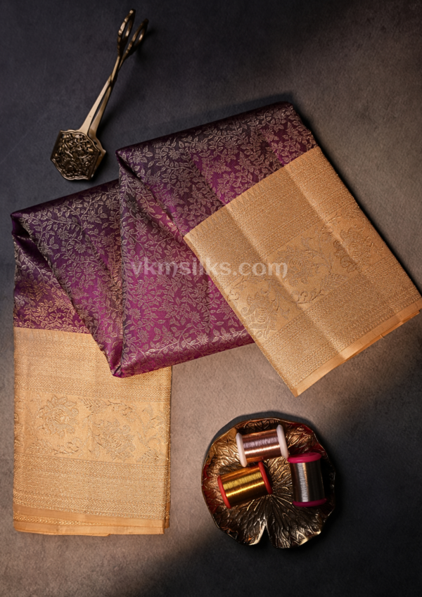 9 - 2026-04-08T131822.275 Premium Plum Purple Kanchipuram Silk Saree with Antique Gold Zari Border