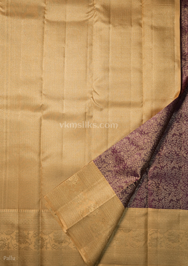 9 - 2026-04-08T132604.193 Premium Plum Purple Kanchipuram Silk Saree with Antique Gold Zari Border