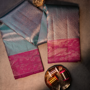 Teal Blue Silk Saree with Rani Pink Zari Border | Elegant Wedding & Festive Wear