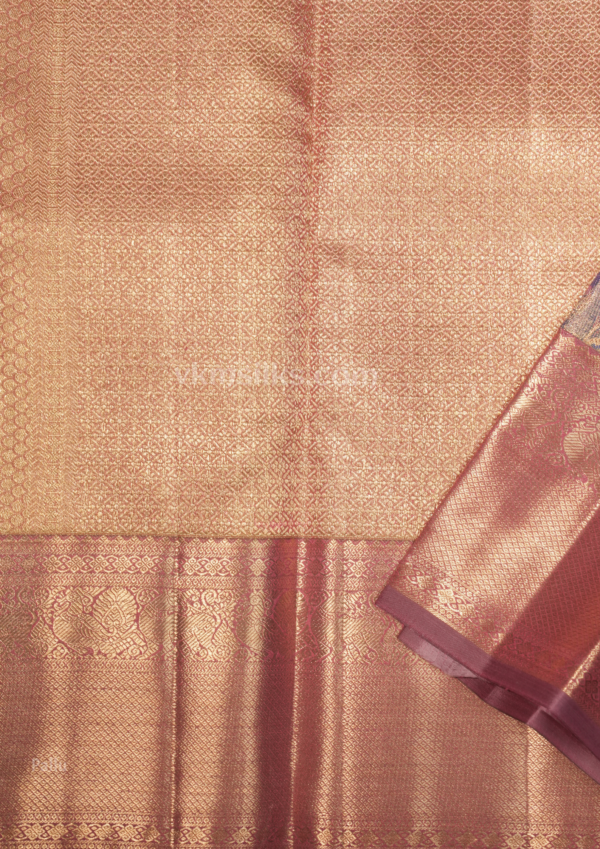 Royal Blue and Pink Silk Saree with Gold Zari Floral Design