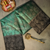 Elegant Emerald Green Silk Saree with Black Zari Border