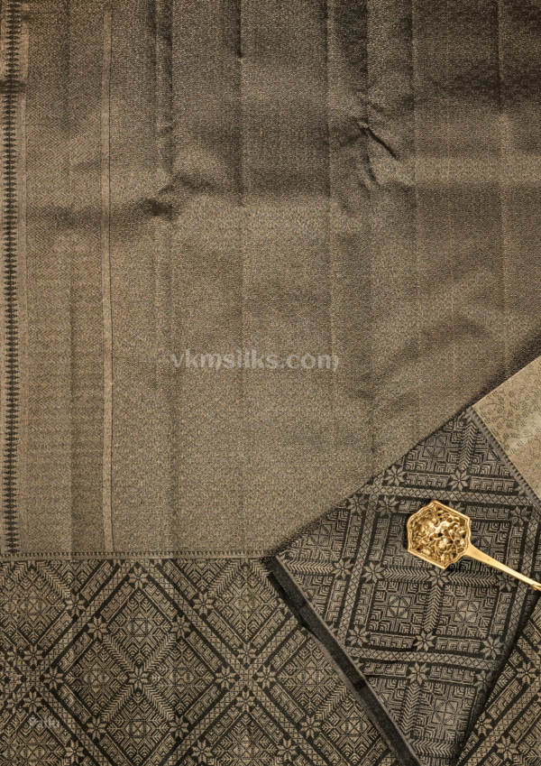 Elegant Champagne Gold Silk Saree with Black Zari Border