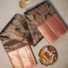 Chocolate Brown Zari Saree with Peach Pink Border