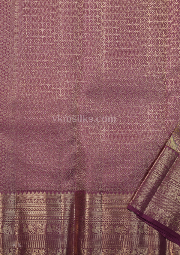 Elegant Sage Green & Royal Purple Silk Saree with Gold Zari Work