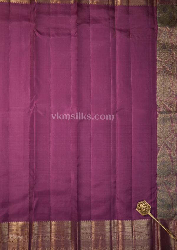 Elegant Sage Green & Royal Purple Silk Saree with Gold Zari Work