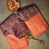 Royal Plum Purple Silk Saree with Peach-Coral Zari Border