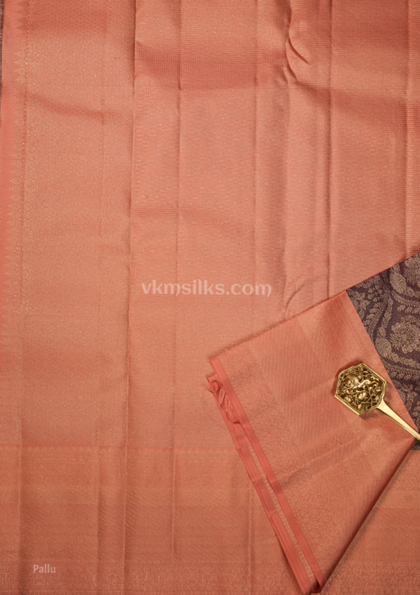 Royal Plum Purple Silk Saree with Peach-Coral Zari Border