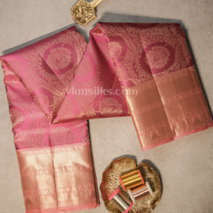 Elegant Rani Pink Silk Saree with Peach-Gold Zari Border