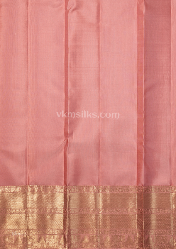 Elegant Rani Pink Silk Saree with Peach-Gold Zari Border