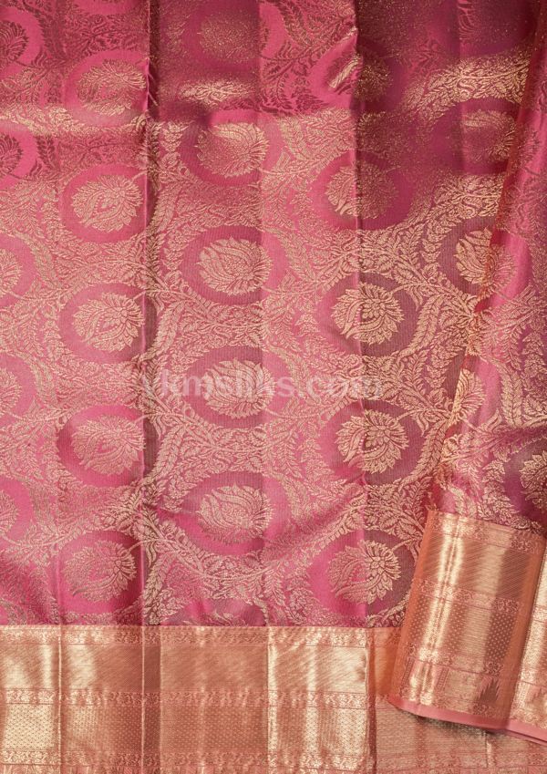 Elegant Rani Pink Silk Saree with Peach-Gold Zari Border