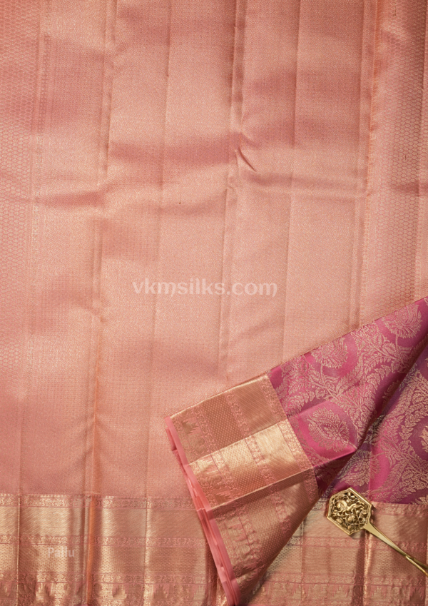 Elegant Rani Pink Silk Saree with Peach-Gold Zari Border