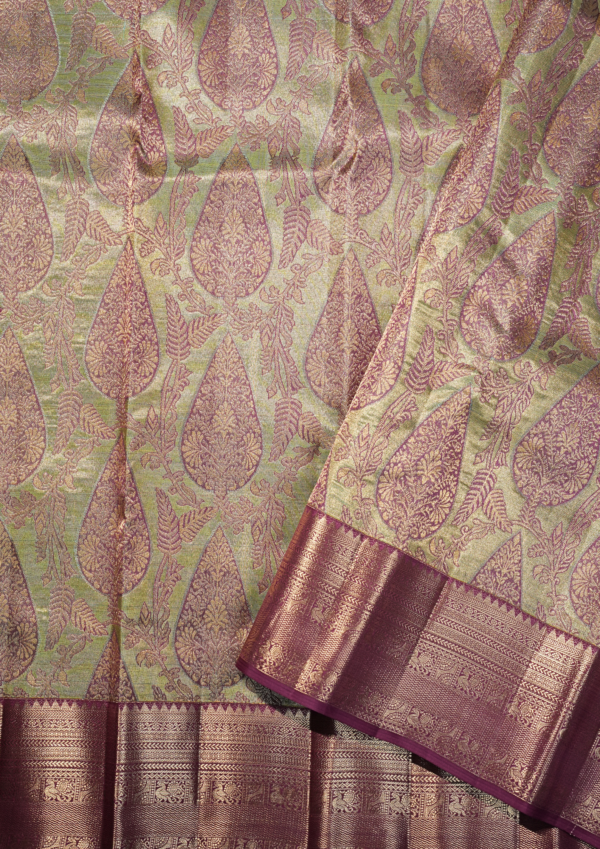 9 - 2026-04-22T141336.204 Elegant Sage Green & Royal Purple Silk Saree with Gold Zari Work