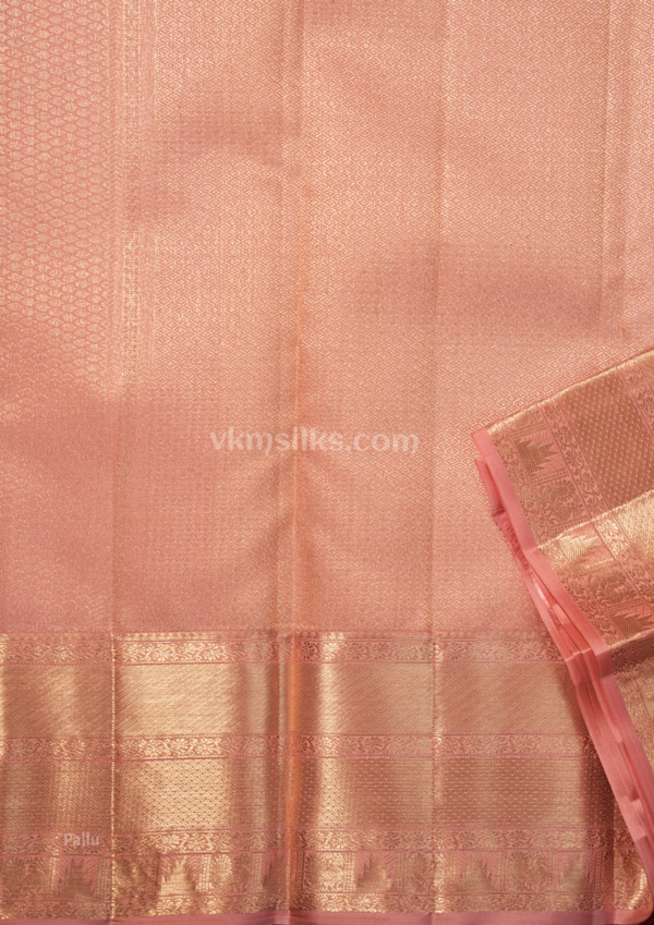 Elegant Rani Pink Silk Saree with Peach-Gold Zari Border