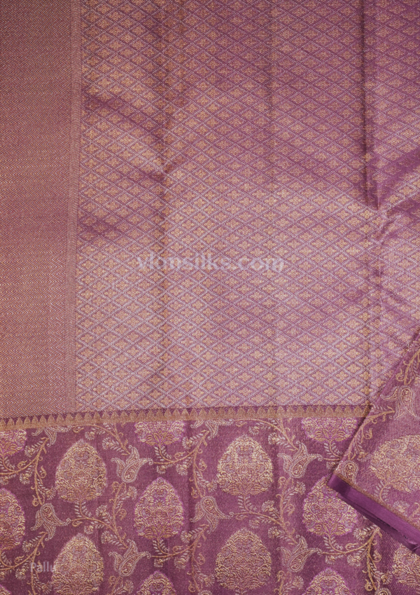 Gold Floral Elegant Wedding Page Border (3) Lavender Silk Saree with Royal Purple Zari Border | Elegant Festive & Wedding Wear