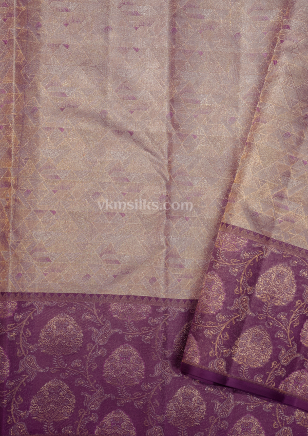 Gold Floral Elegant Wedding Page Border Lavender Silk Saree with Royal Purple Zari Border | Elegant Festive & Wedding Wear
