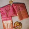 Elegant Rani Pink Silk Saree with Peach-Gold Zari Border