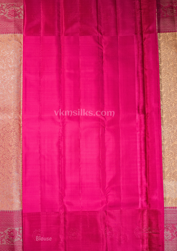9 - 2026-05-18T155855.154 Elegant Golden Beige Pure Silk Saree with Rani Pink Zari Border