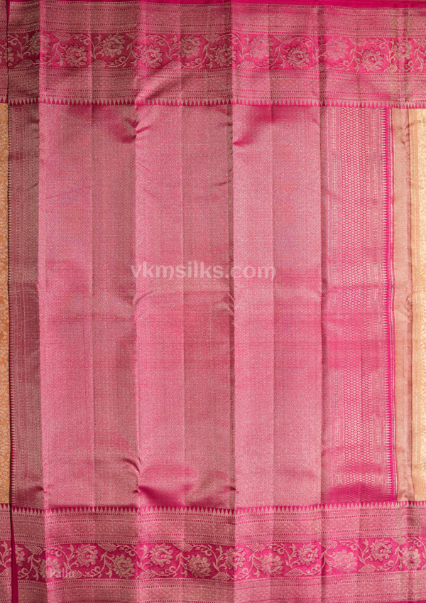 9 - 2026-05-18T160023.445 Elegant Golden Beige Pure Silk Saree with Rani Pink Zari Border