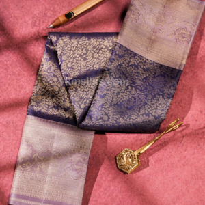 Royal Navy Blue Pure Silk Saree with Lavender Silver Zari Border