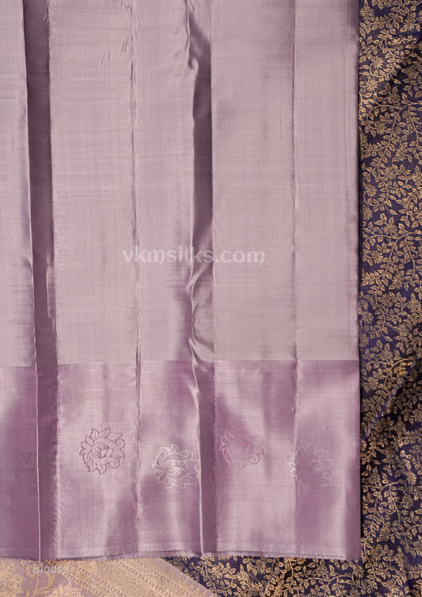 Royal Navy Blue Pure Silk Saree with Lavender Silver Zari Border