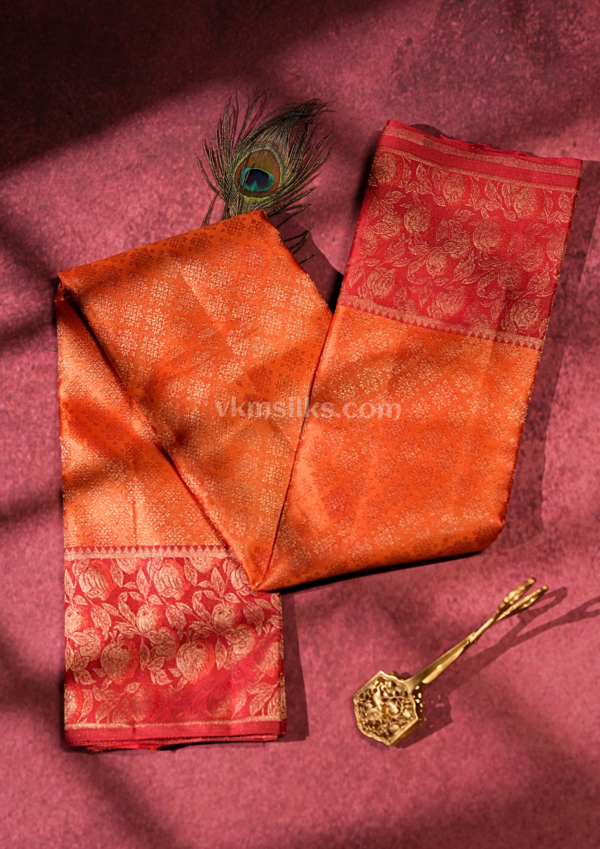 9 - 2026-05-20T114521.367 Elegant Sunset Orange Pure Silk Saree with Ruby Red Zari Border