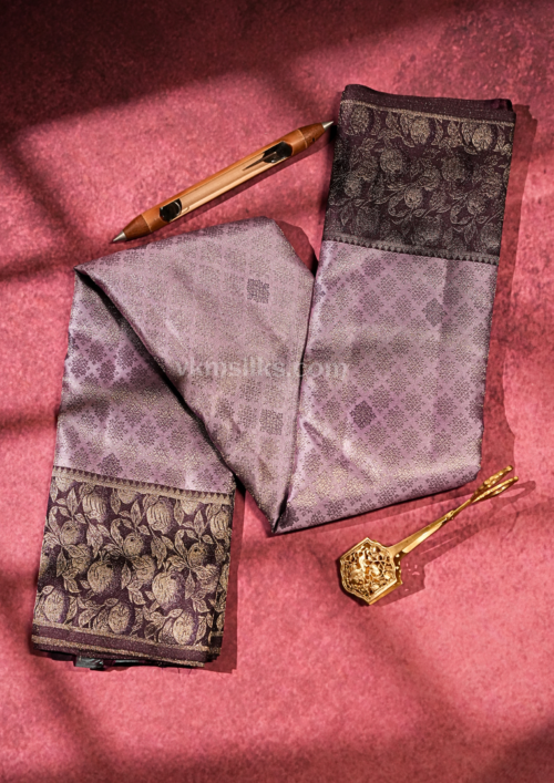 9 - 2026-05-20T121854.004 Dusty Lavender Soft Silk Saree with Floral Zari Border