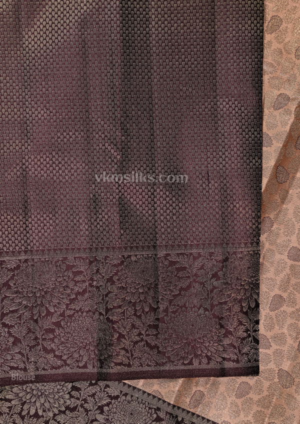 Coffee Brown Soft Silk Saree with Floral Zari Border