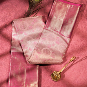 Baby Pink Pure Silk Saree with Silver Zari Border
