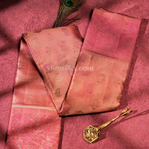 Peach Pink Pure Silk Saree with Gold Zari Work