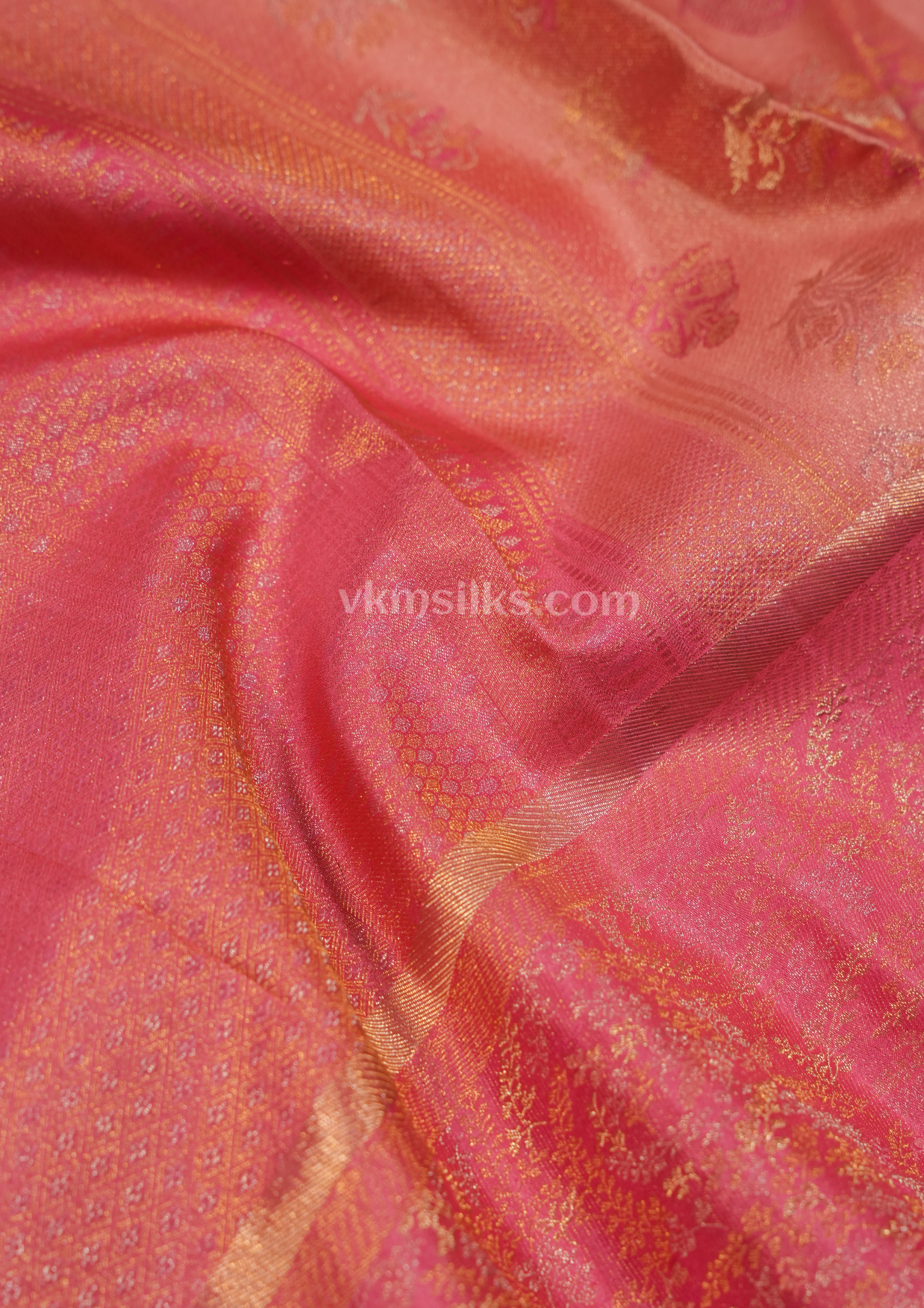 Peach Pink Pure Silk Saree with Gold Zari Work alternative view
