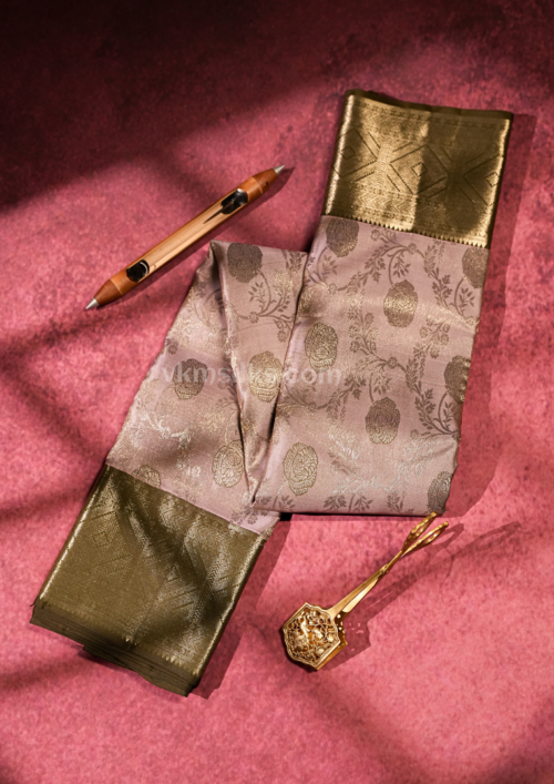 Peach Pink Pure Silk Saree with Gold Zari Work