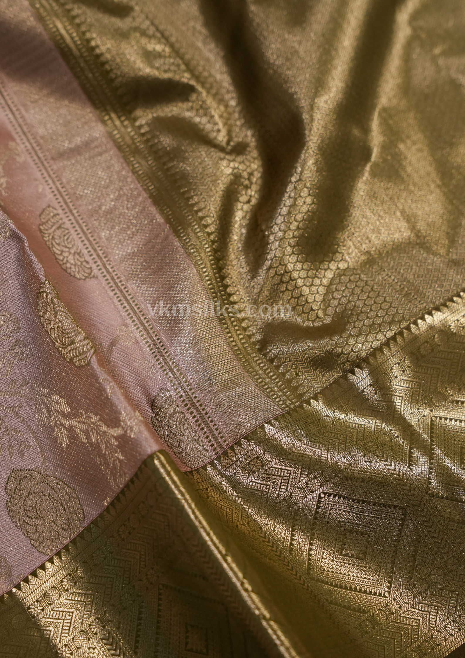 Peach Pink Pure Silk Saree with Gold Zari Work alternative view