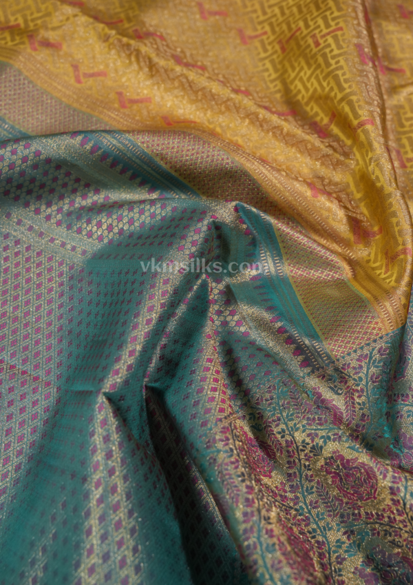 9 - 2026-05-21T164153.899 Mustard Gold Pure Silk Saree with Peacock Teal Border