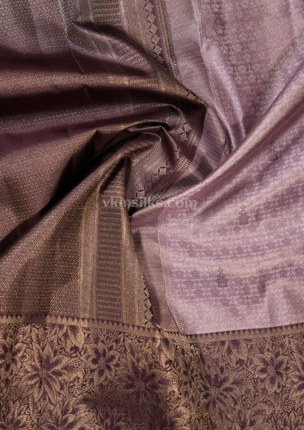 Dusty Mauve Pure Silk Saree with Antique Floral Border