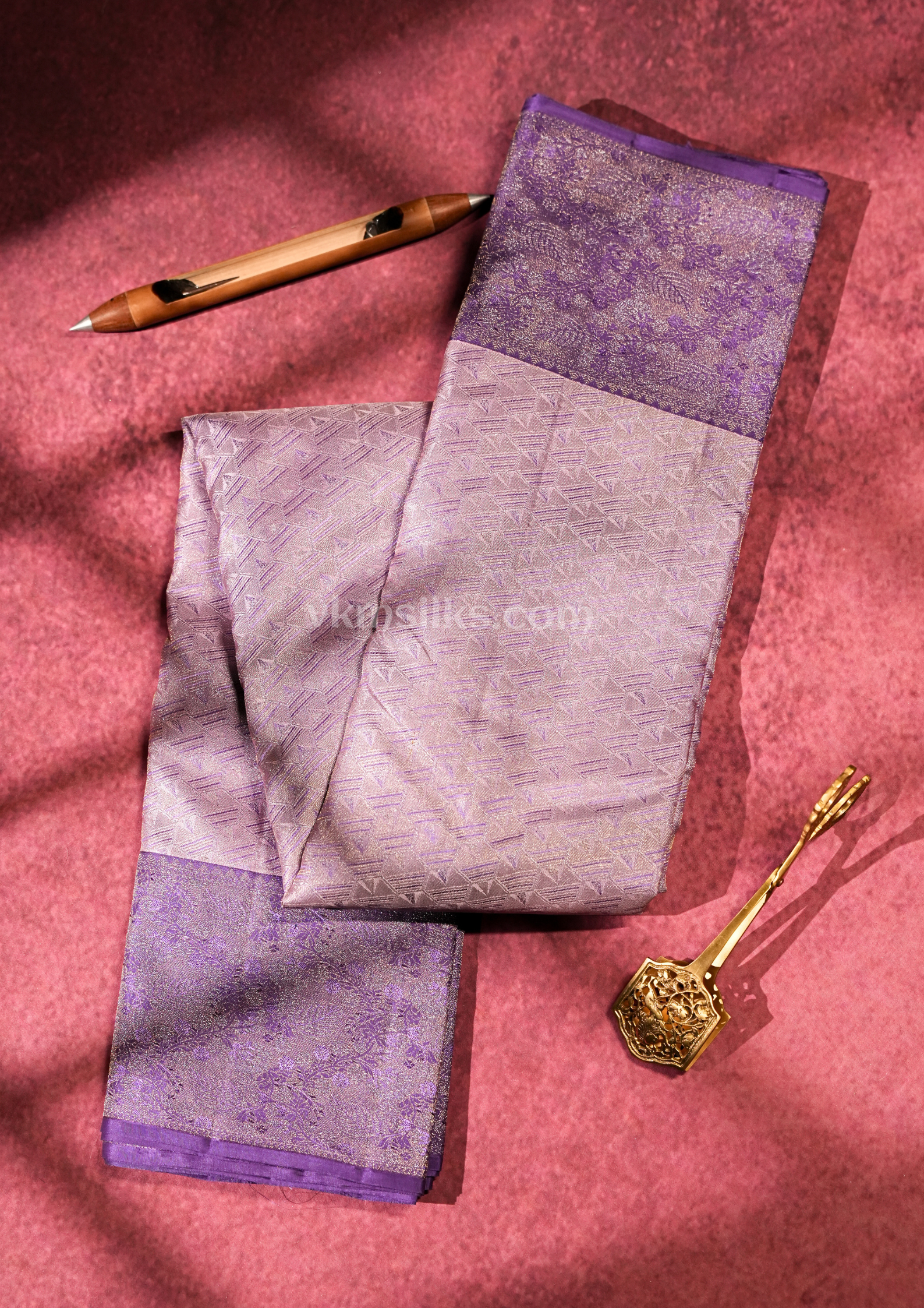 Pastel Lavender Pure Silk Saree with Violet Floral Pallu