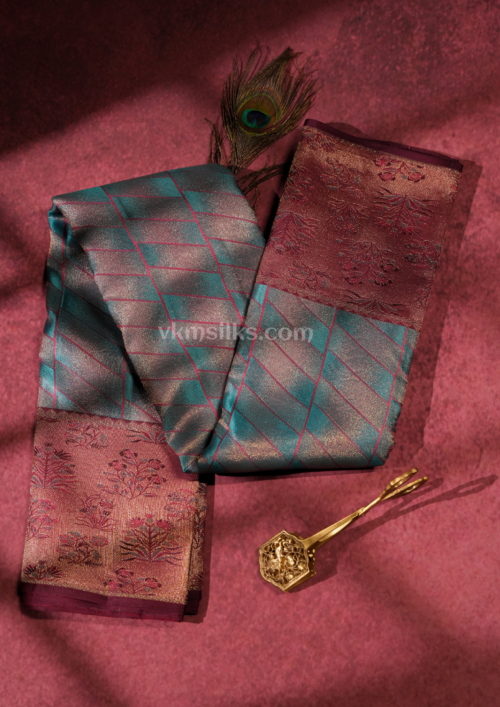 9 - 2026-05-22T134335.677 Attractive Royal Teal Blue Pure Silk Saree with Wine Maroon Zari Border