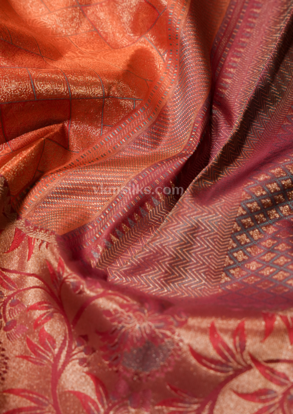 9 - 2026-05-22T141154.611 Copper Orange Pure Silk Saree with Wine Maroon Floral Border