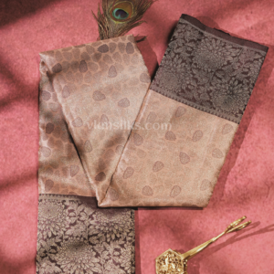 Taupe and Paaku Colour Soft Silk Saree with Floral Zari Border