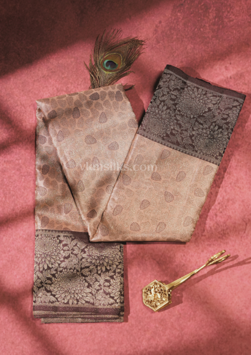 9 - 2026-07-02T122550.052 Taupe and Paaku Colour Soft Silk Saree with Floral Zari Border