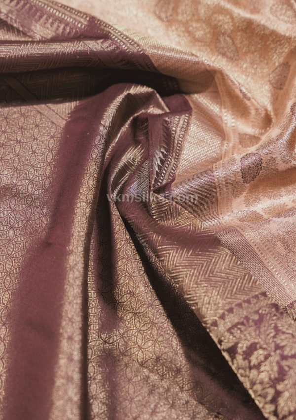 Taupe and Paaku Colour Soft Silk Saree with Floral Zari Border