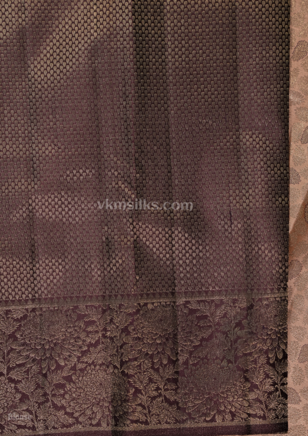 Taupe and Paaku Colour Soft Silk Saree with Floral Zari Border
