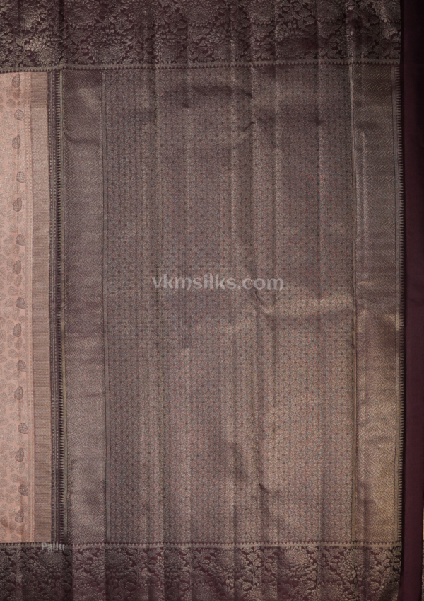 Taupe and Paaku Colour Soft Silk Saree with Floral Zari Border