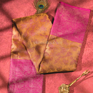 Golden Mustard with pink Pure Silk Saree