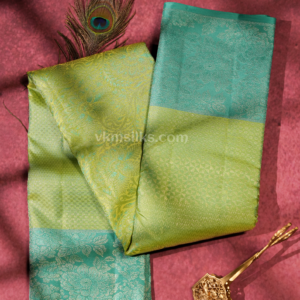 Premium Dual-Tone Pistachio Green & Aqua Teal Floral Jacquard  Silk Saree