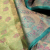 Premium Pastel Pistachio Green Pure Silk Saree with Turquoise Blue Border & Pink Zari Weaving