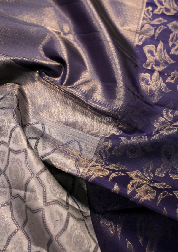 9 - 2026-07-03T171110.118 Silver Grey Pure Silk Saree with Midnight Navy Blue Border & Silver Zari Jacquard Weaving
